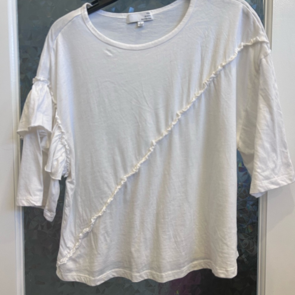 Ten Sixty Sherman White Boxy Ruffled Long Sleeve Tee B19